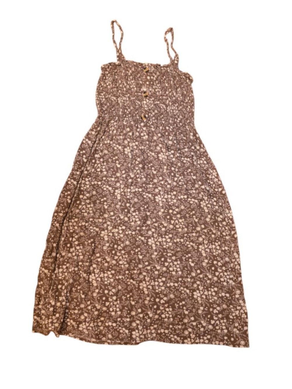 Liberty Love Brown & White Floral Maxi Dress S adjustable straps flowy sun dress